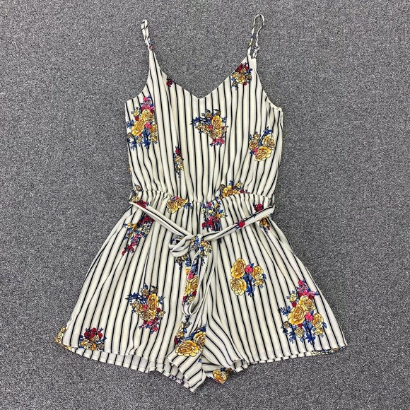 One Love Clothing Pants - One Love Clothing LA Women’s Striped Floral Sleeveless Romper Shorts Small